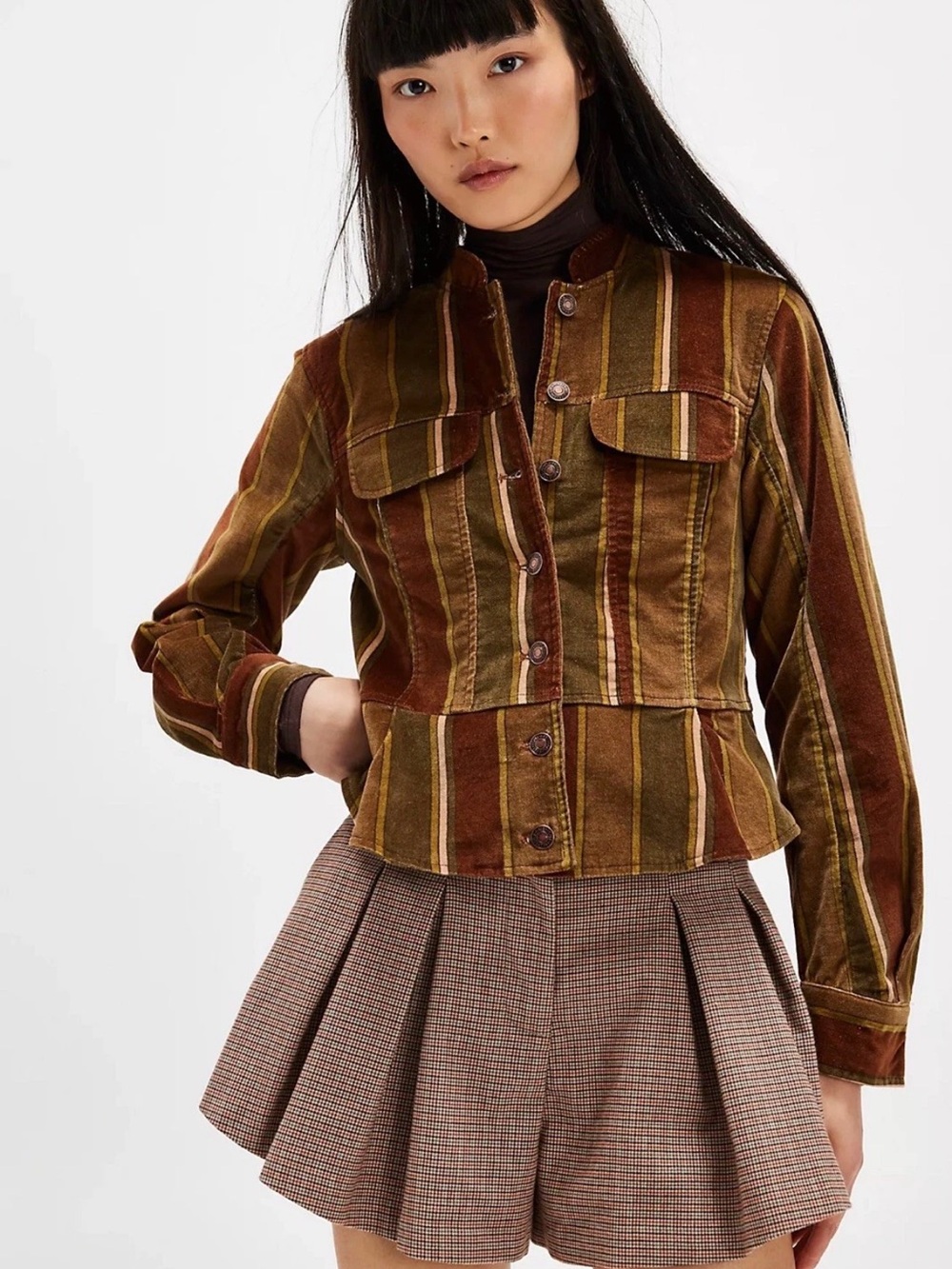 FREE PEOPLE Jocelyn Velvet Printed Jacket Olive S B03